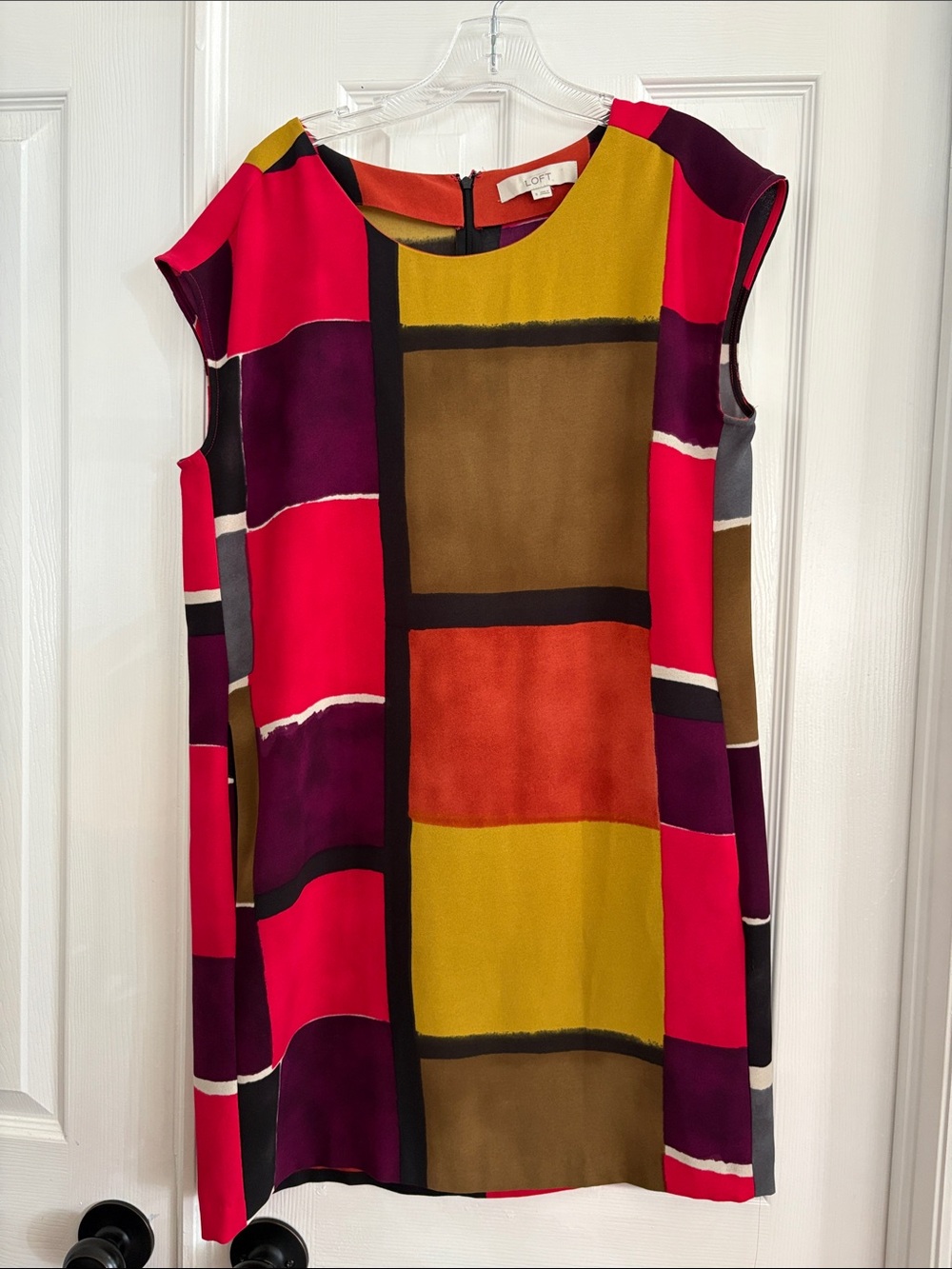 LOFT colorblock patchwork sleeveless Shift Dress with pockets Women’s size 8